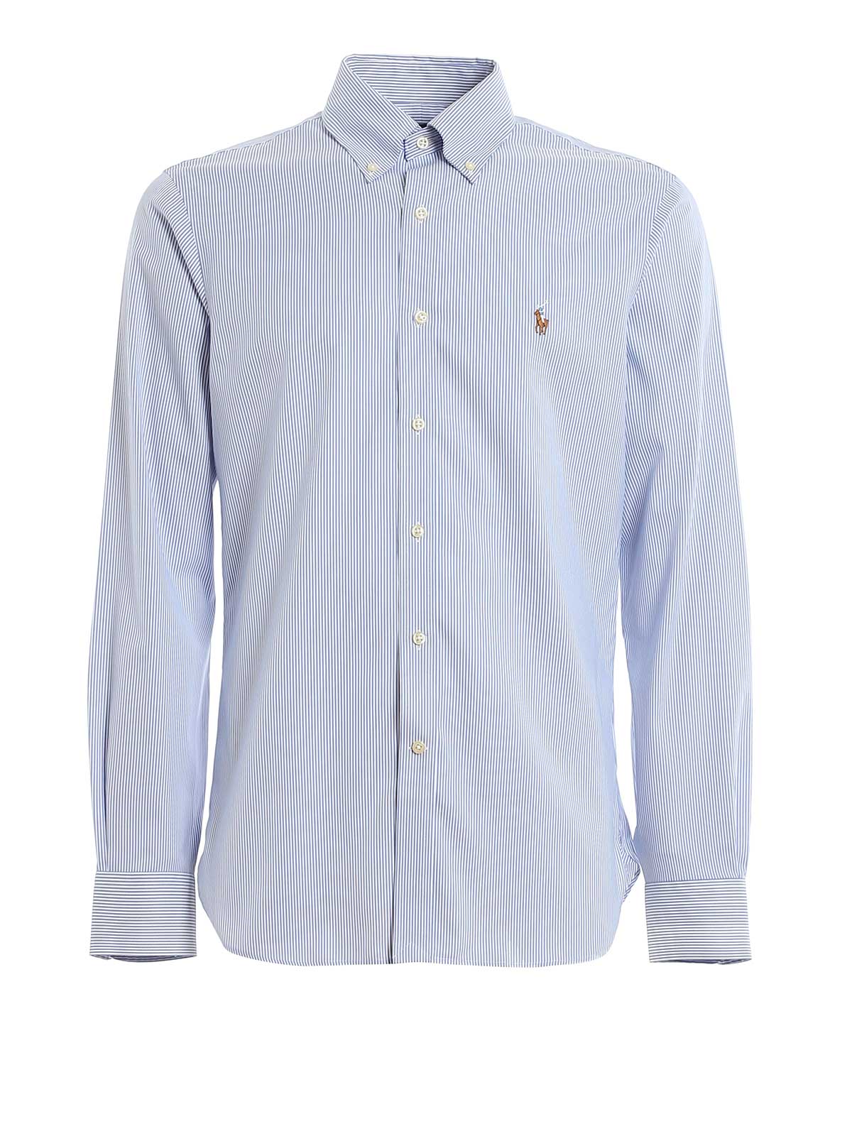 ralph lauren men's blue and white striped shirt