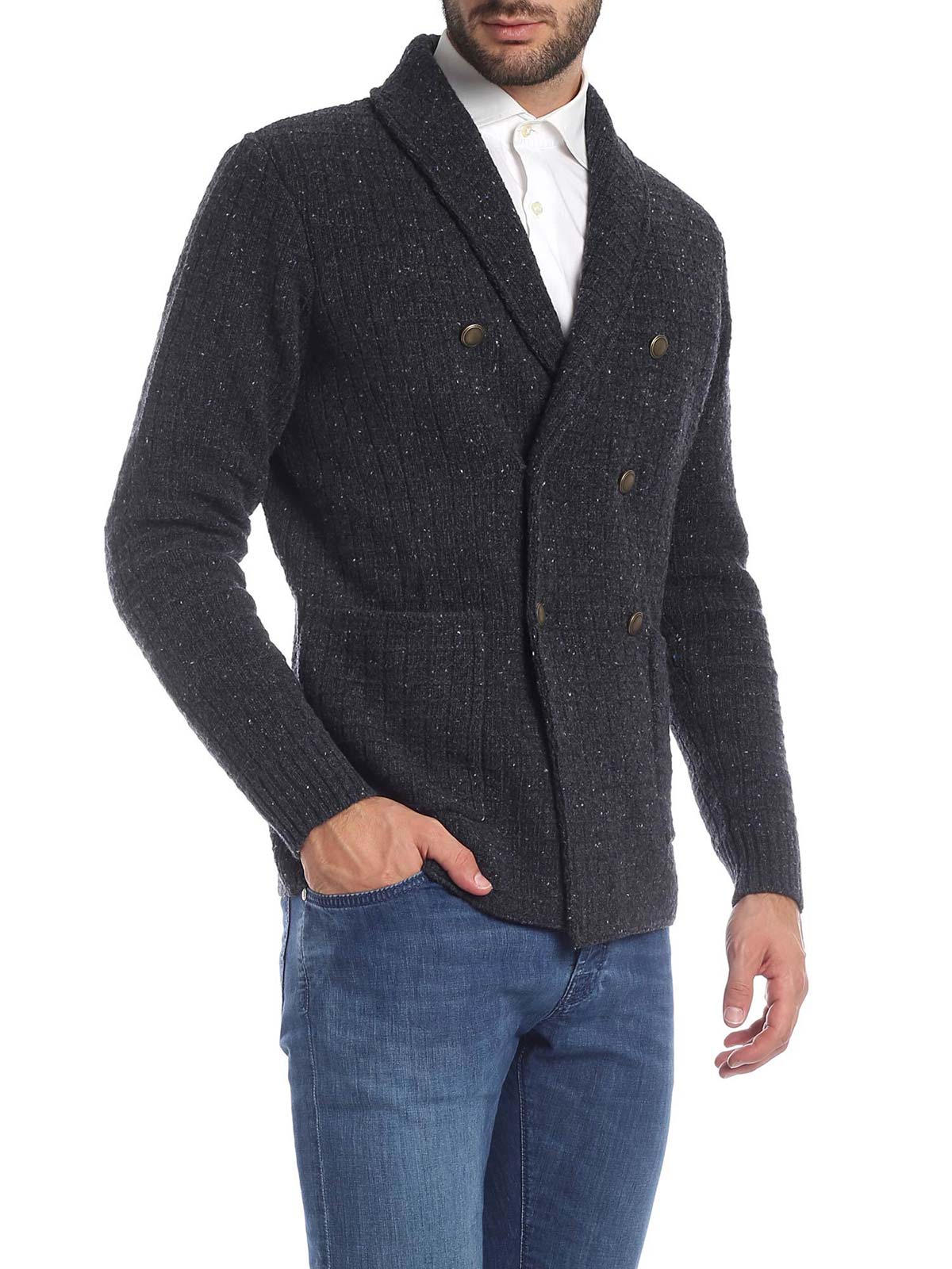 ELEVENTY Men�s DoubleBreasted Cardigan Melange Grey