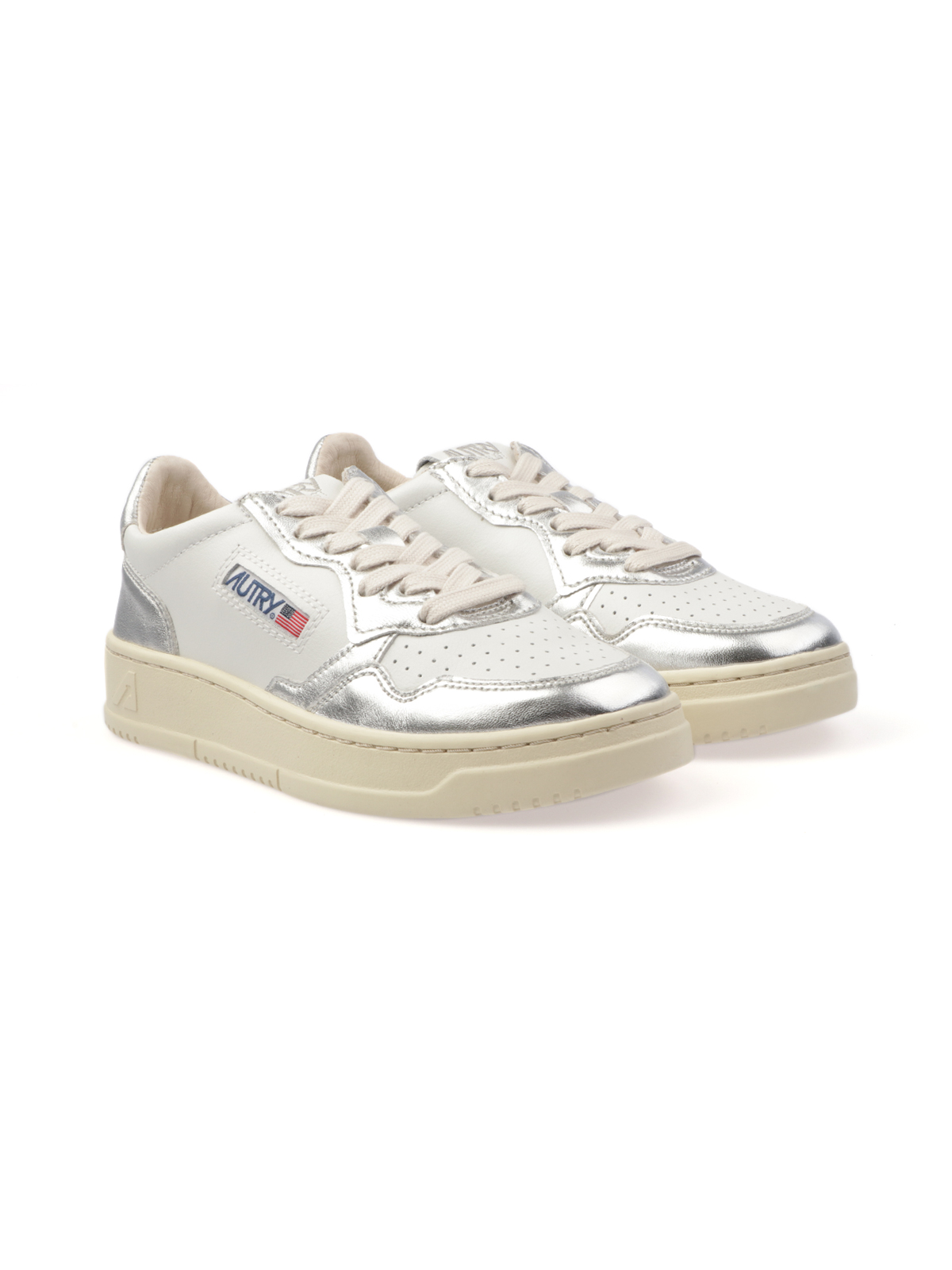 AUTRY Women's Medalist Low Biccolor Leather Sneakers White/Silver ...