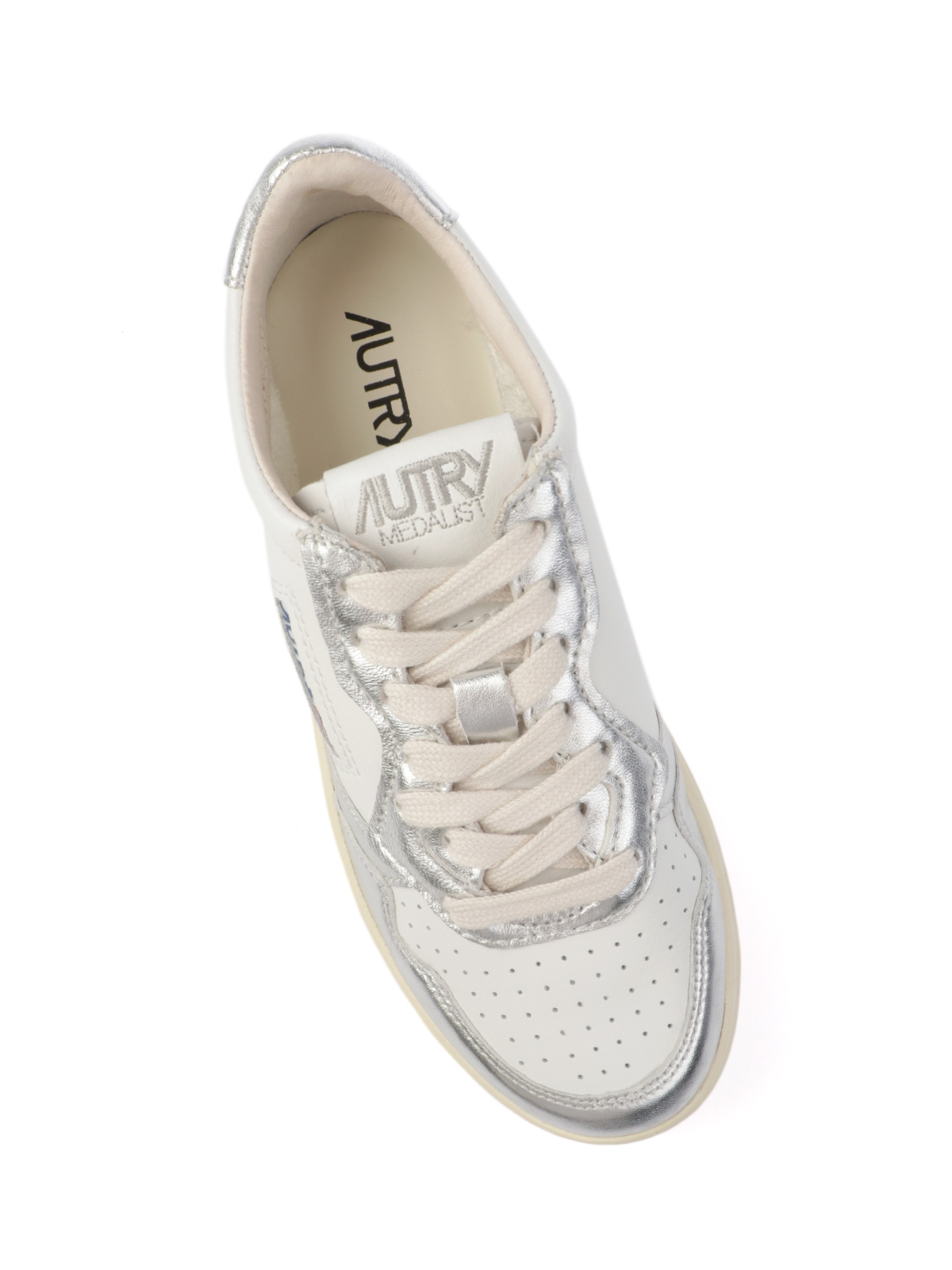 AUTRY Women's Medalist Low Biccolor Leather Sneakers White/Silver ...