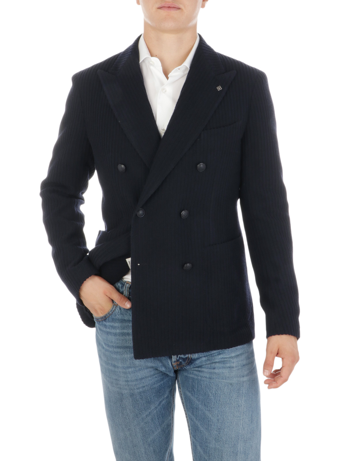 Picture of TAGLIATORE | Men's Double-Breasted Ribbed Wool Blazer