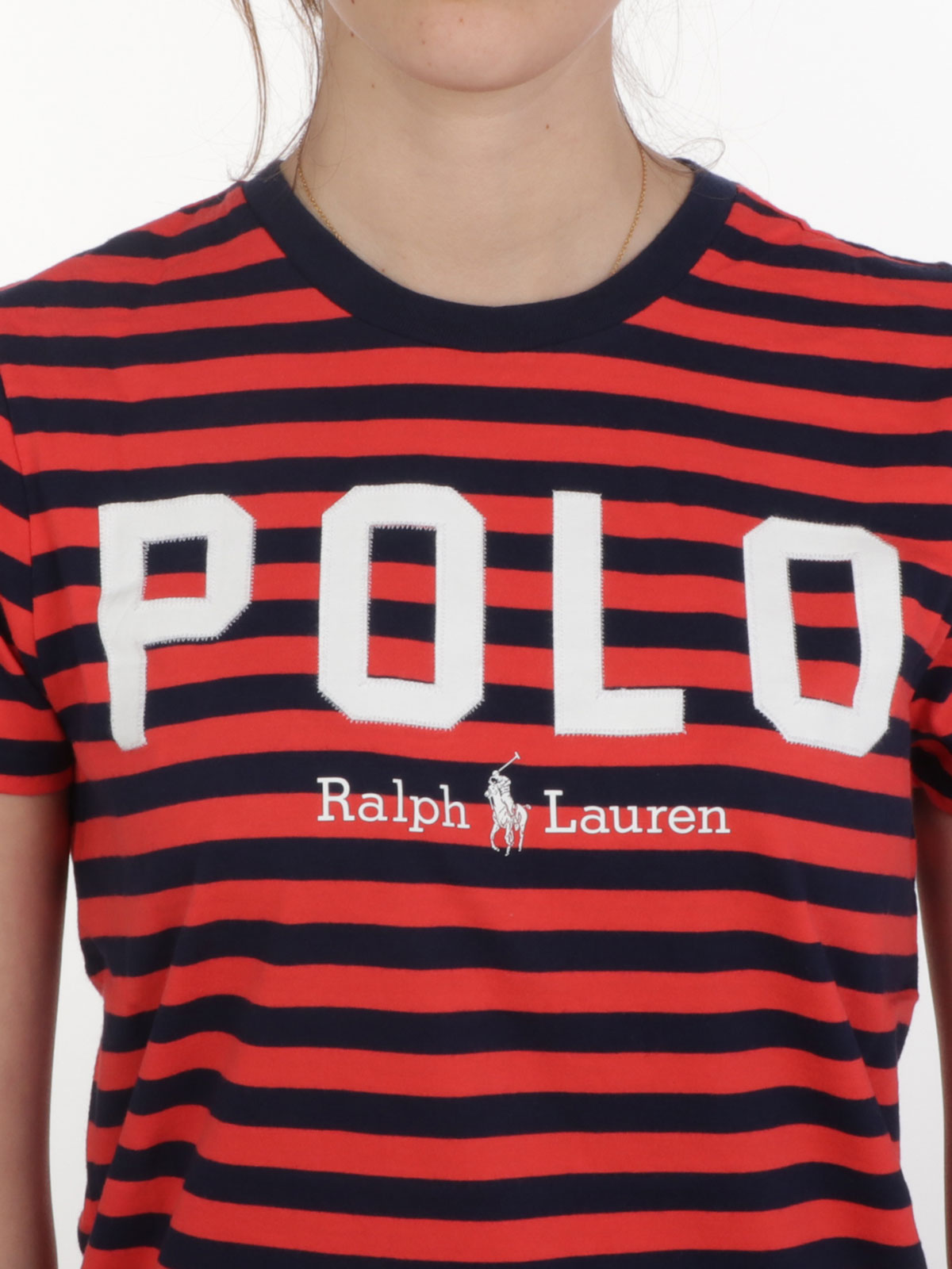 POLO RALPH LAUREN T-Shirt Donna a Righe Cruise Navy/Bright Hibiscus |  211782939002 | Botta \u0026 B Abbigliamento