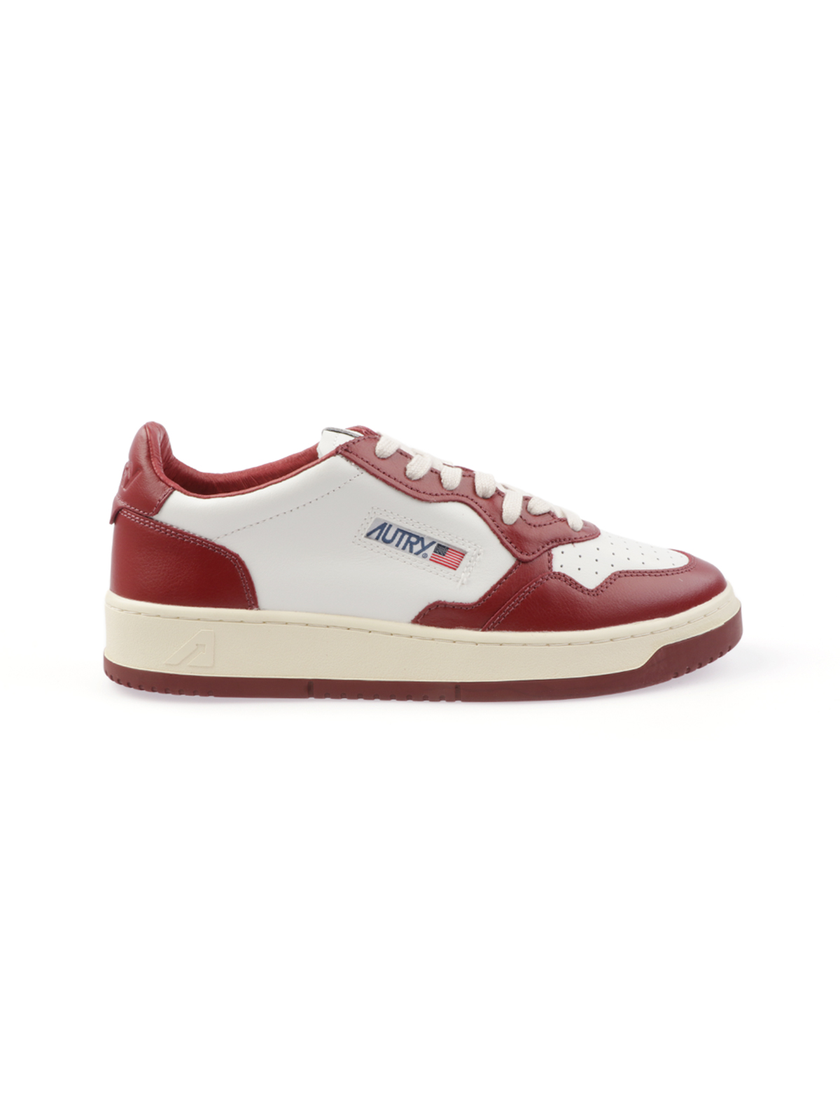 AUTRY Sneakers Uomo Medalist Low in Pelle Bicolore Bianco/Bordeaux, AULMWB35