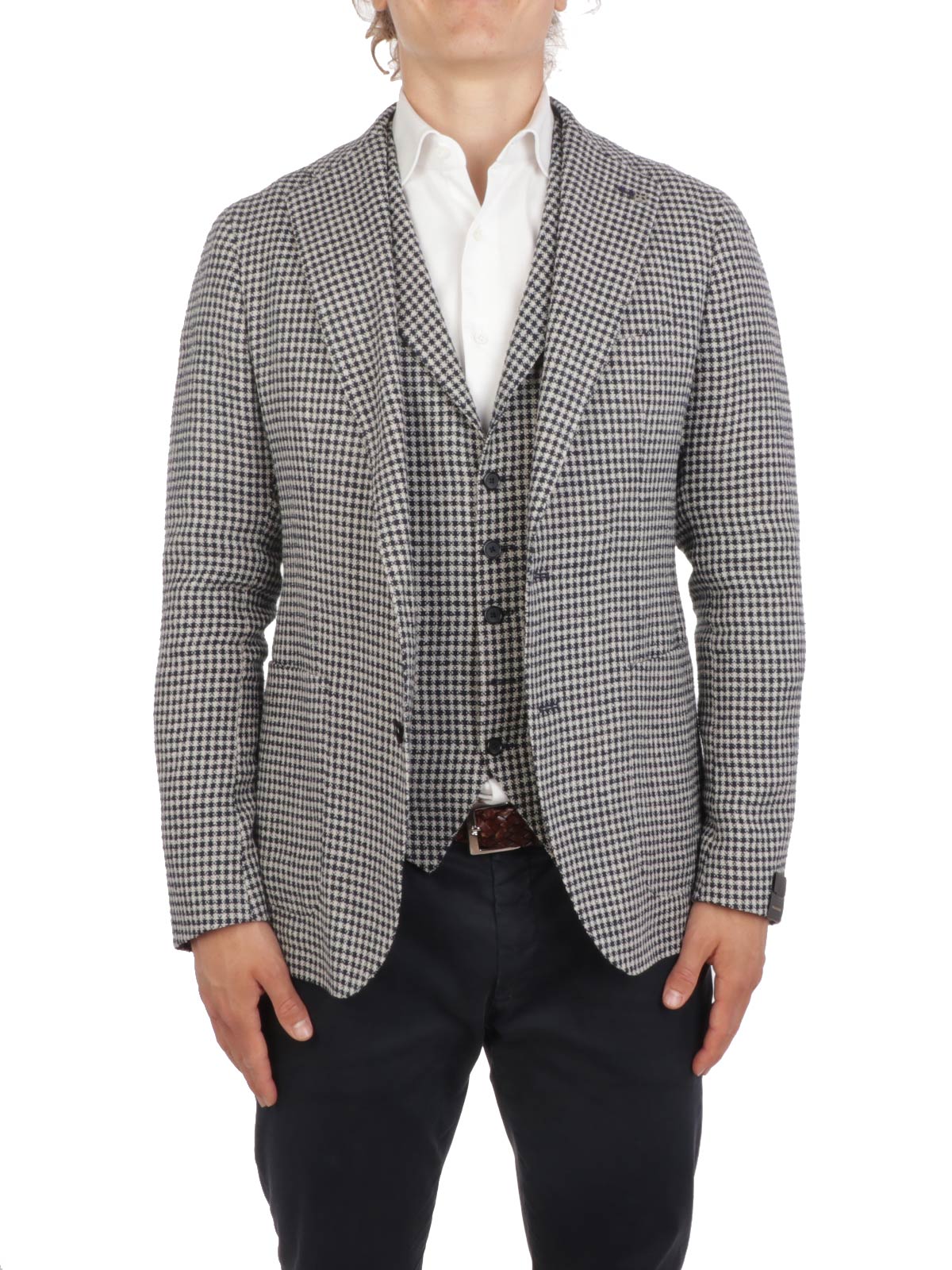 TAGLIATORE Men's Dennis Linen Waistcoat White Blue | DENNISF 34FEG248 ...