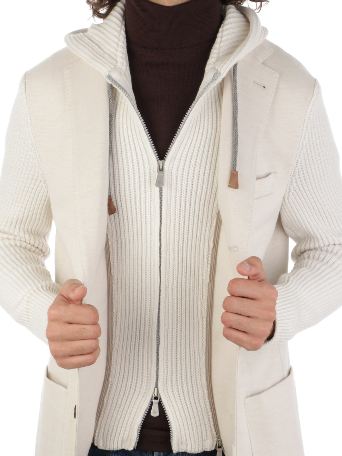 Eleventy panelled hooded blazer - White
