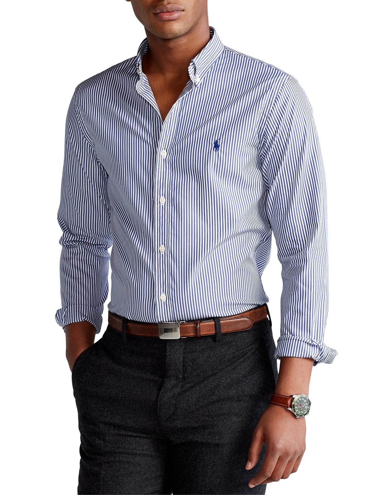 POLO RALPH LAUREN Men's Slim Fit Striped Shirt Navy / White | 710804256001  | Botta & B Online Store