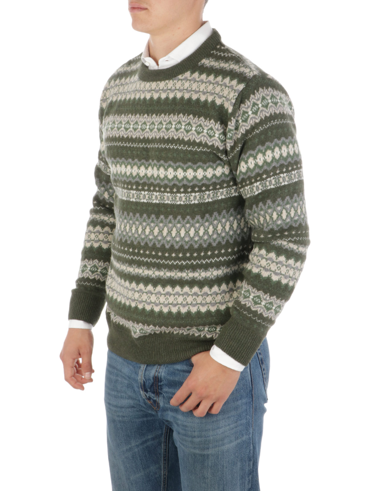 BARBOUR Men s Fairisle Crew Neck Sweater Olive MKN1027 MKN