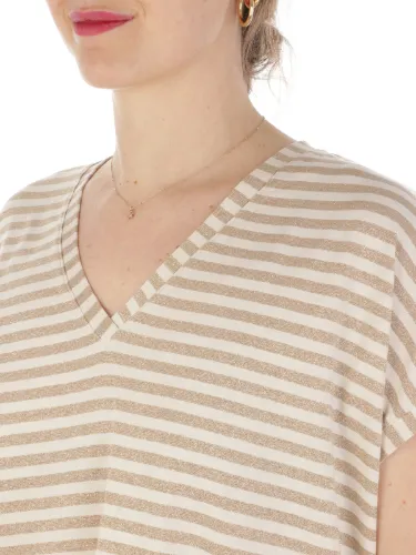 Immagine di B.YU | T-Shirt Donna Scollo a V Riga Lurex