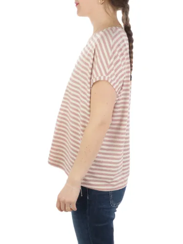 Picture of B.YU | Women's Lurex Striped V-Neck T-Shirt