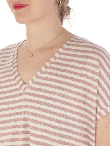 Picture of B.YU | Women's Lurex Striped V-Neck T-Shirt