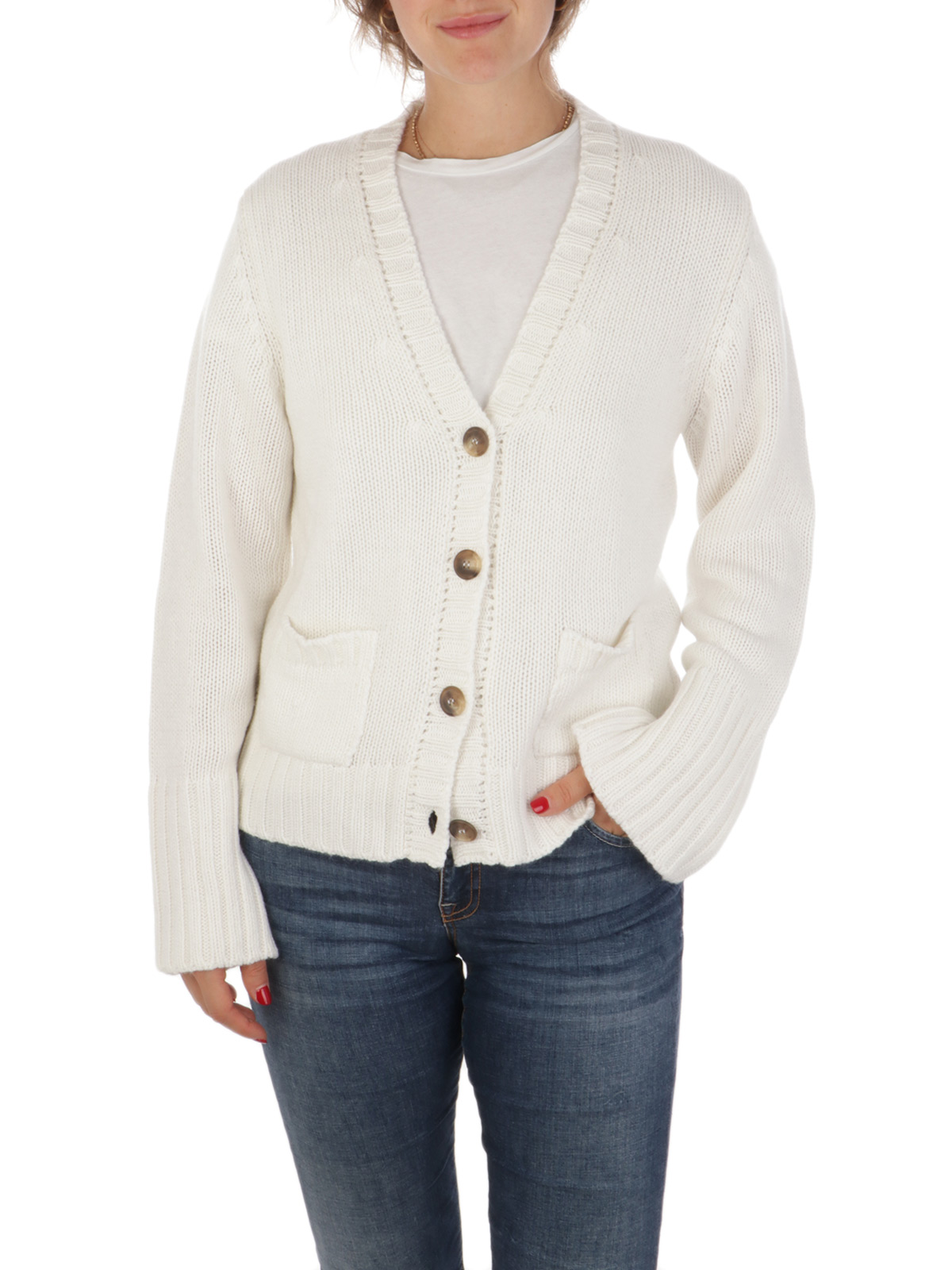 19.61 Cardigan Donna in Lana e Cashmere Bianco