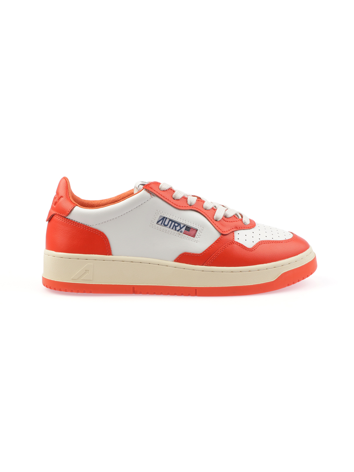 AUTRY Men's Medalist Low Biccolor Leather Sneakers White/Tangerine ...