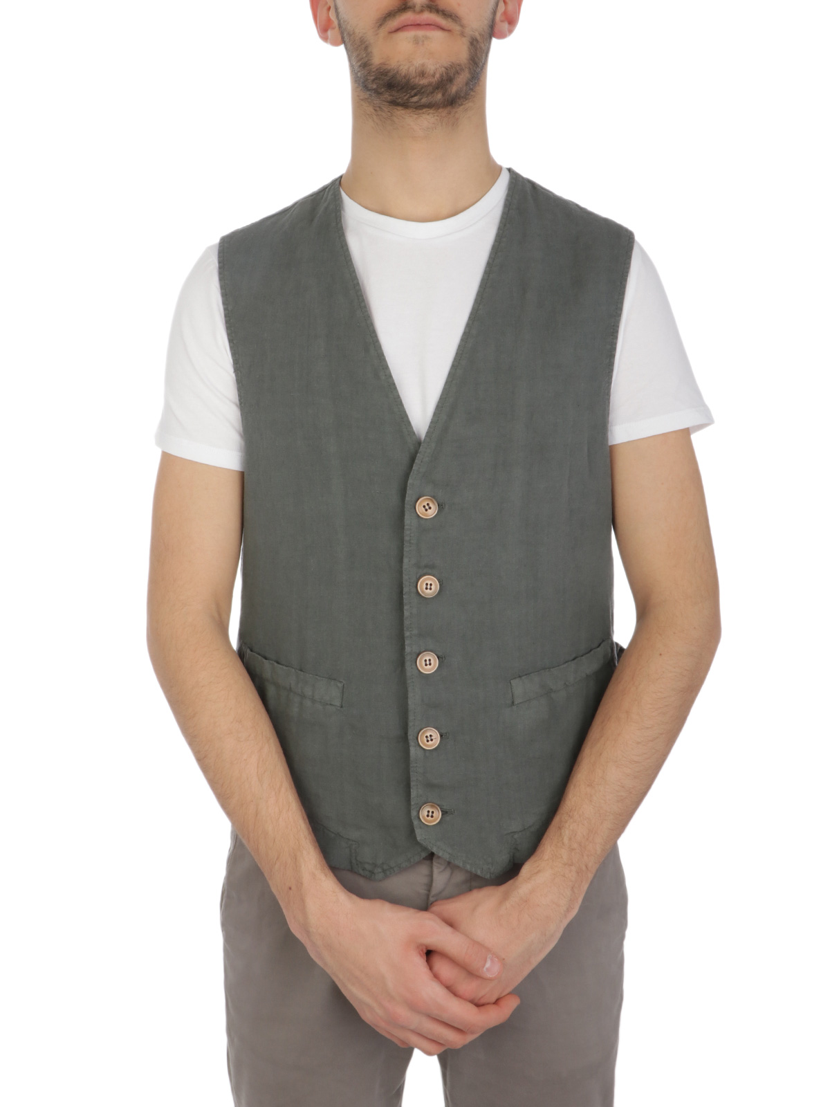 ALTEA Gilet Uomo in Lino Verde Militare | 2152900 | Botta \u0026 B Abbigliamento