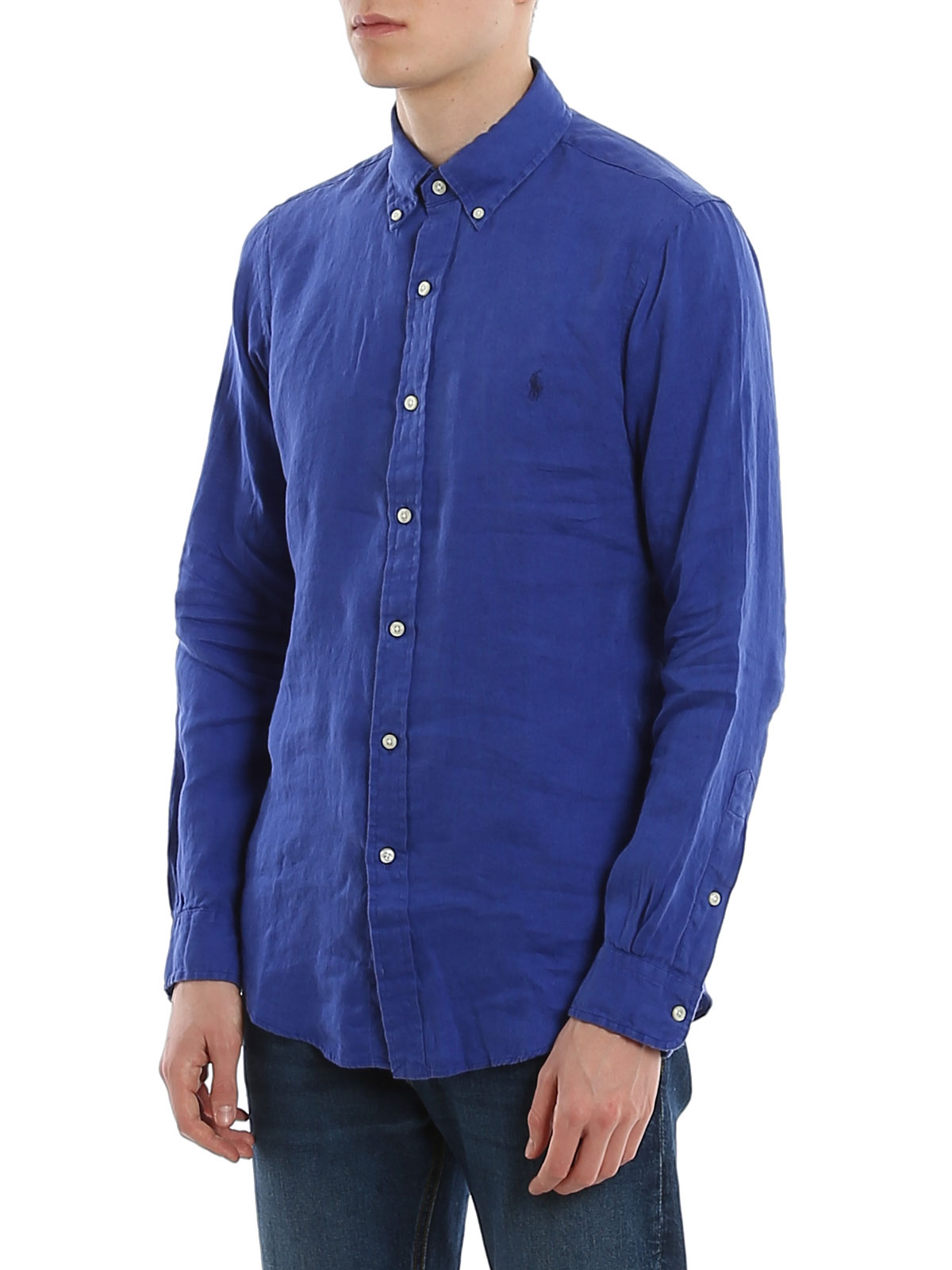 ralph lauren blue linen shirt