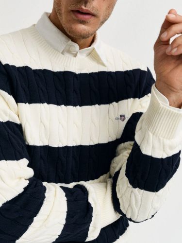 Picture of Gant | Striped Cotton Cable C-Neck