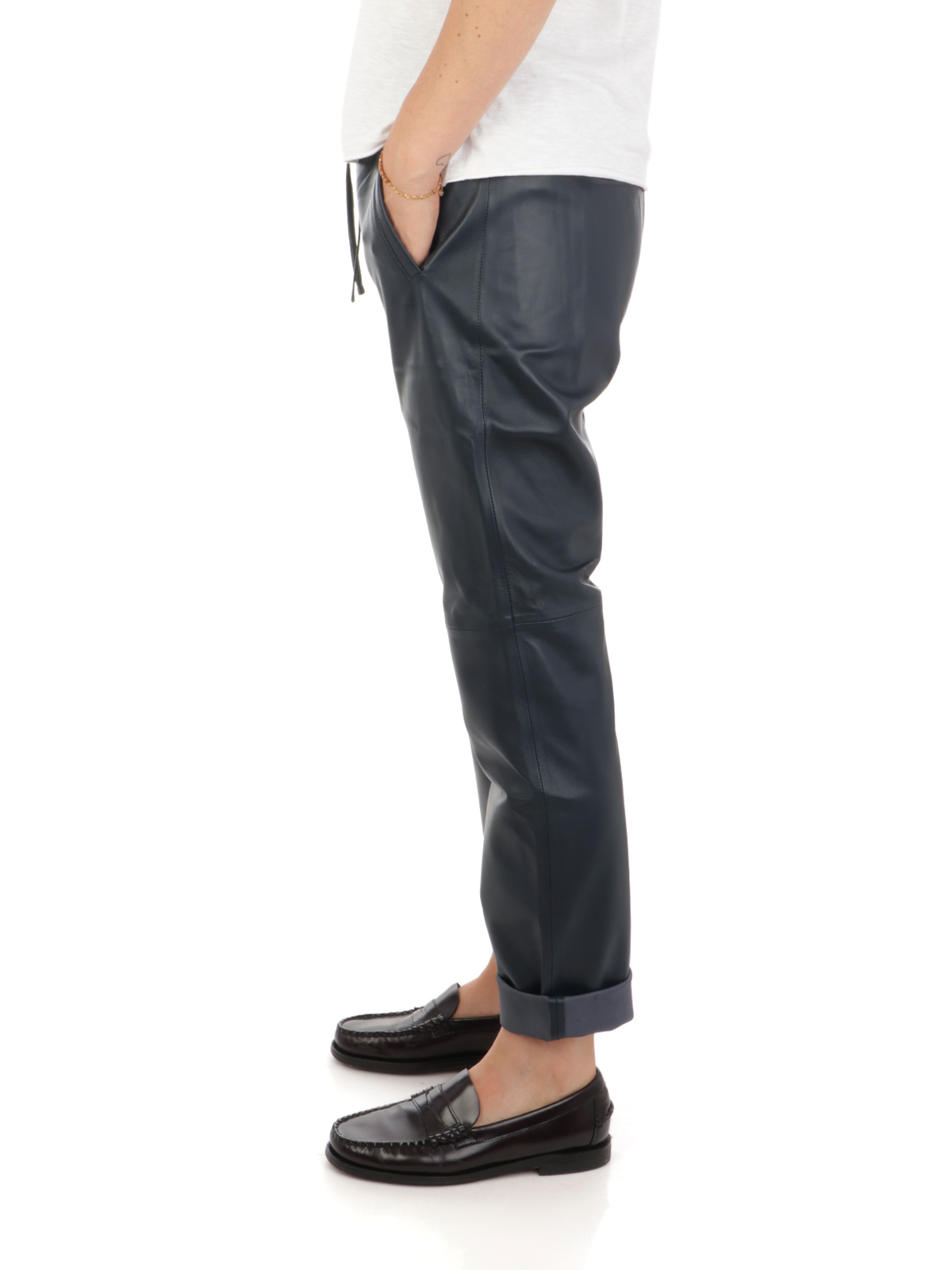 Zero Pantaloni In Pelle Scamosciata Donna - Modello Attillato Con Cintura, Taglio Casual (Lunghezza 26 Pollici)