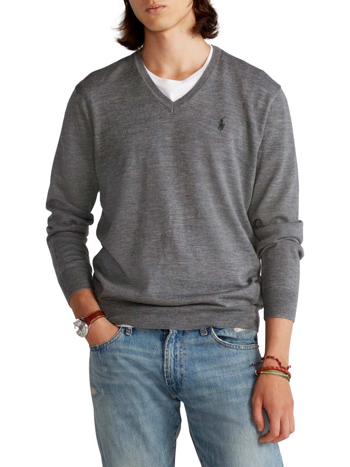 POLO RALPH LAUREN Men's Wool V-Neck Sweater Fawn Grey Heather |  710714347005 | Botta & B Online Store