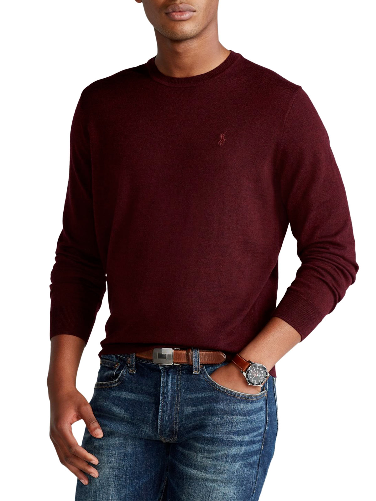 POLO RALPH LAUREN Men's Crewneck Wool Pullover Rich Ruby Heather ...