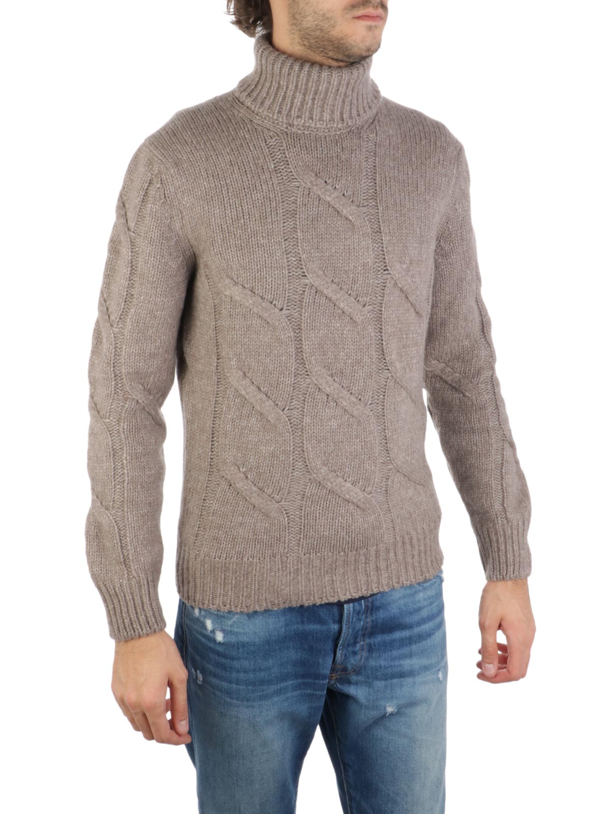 BARBA | Men's Cable Knit Turtleneck Sweater,BARBA | Men's Cable Knit ...