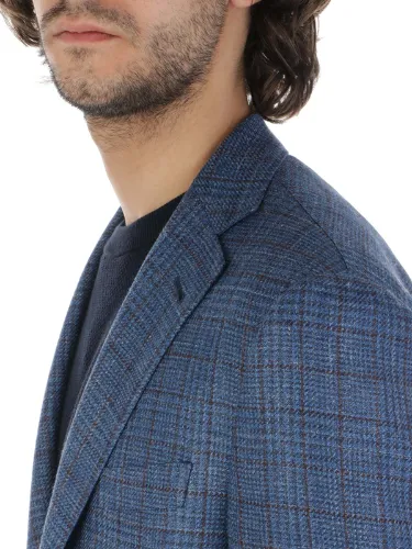 Picture of CORNELIANI | Men's Wool and Silk Checked Jacket