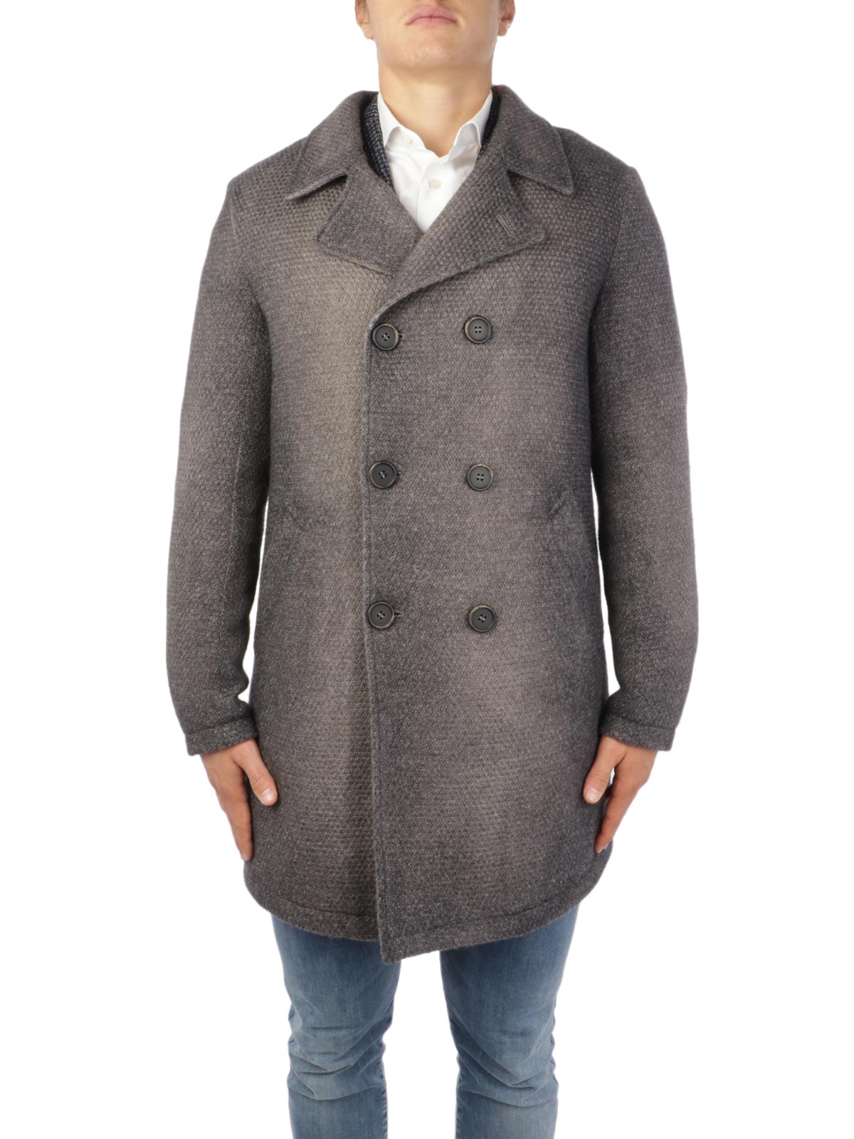 GIMO'S Men's Double-Breasted Washed Wool Coat Taupe | L.420.TMB | Botta ...