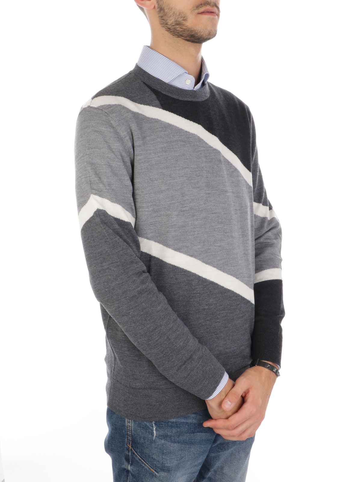 Picture of EMPORIO ARMANI | Men's Tricolor Wool Pullover