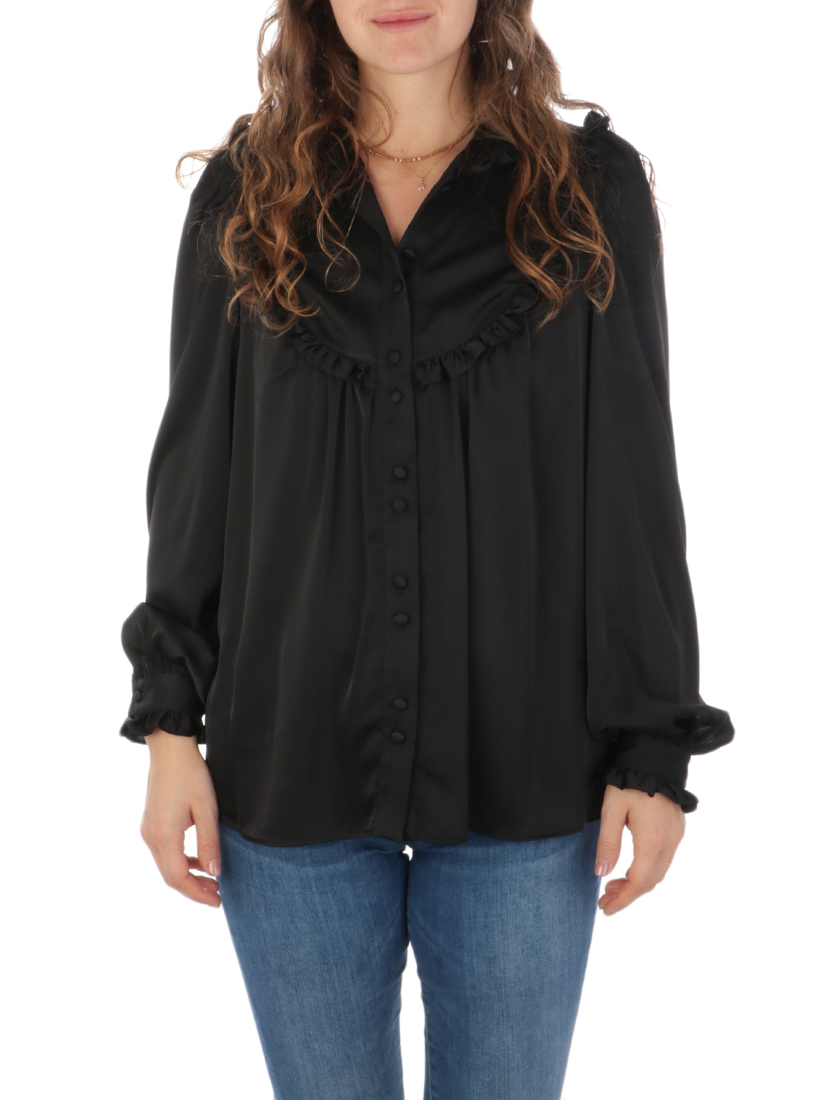 F.IT Camicia Donna con Rouches Nero 3519 4202 Botta B Abbigliamento