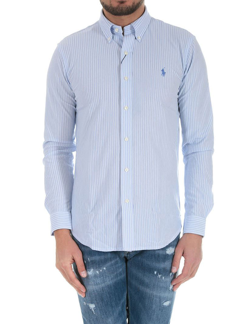blue and white striped ralph lauren polo shirt