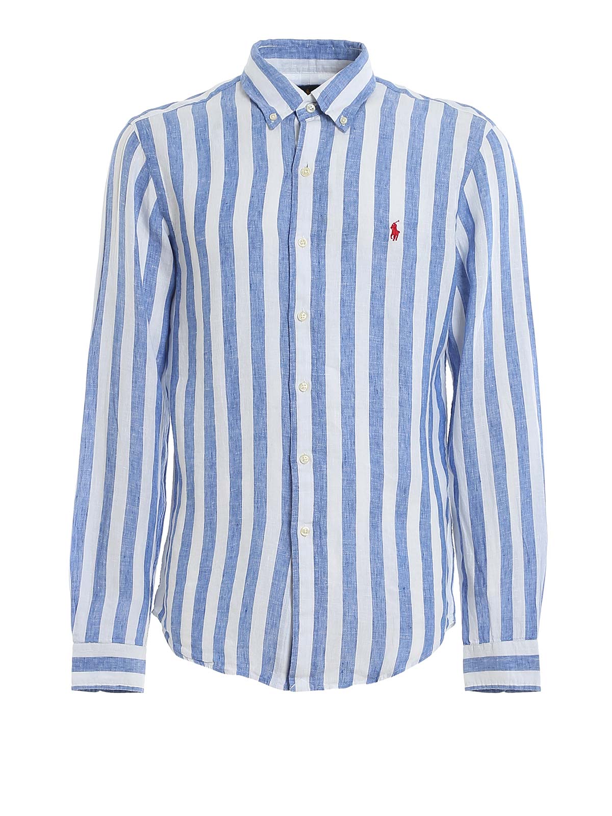 Linen Thick Striped Shirt Blue White 