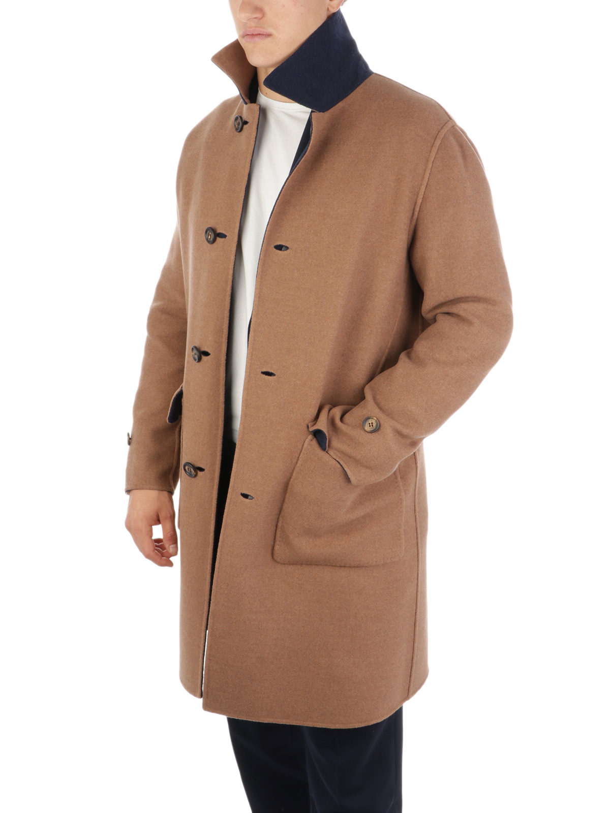 Mens Clothing Coats Long coats and winter coats Eleventy Wool Reversible Single-breasted Coat in Blue for Men 